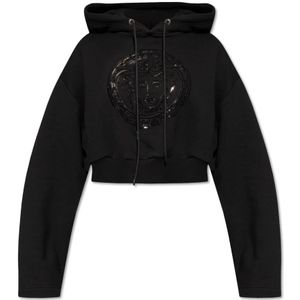 Versace, Sweatshirts & Hoodies, Dames, Zwart, 2Xs, Pailletten, Pailletten hoodie