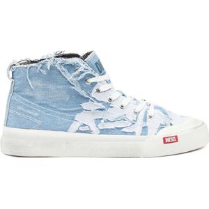 Diesel, S-Athos Mid - Destroyed gauze and denim high-top sneakers Blauw, Heren, Maat:42 EU