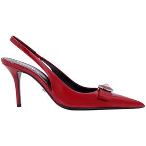 Versace, Schoenen, Dames, Rood, 38 1/2 EU, Leer, Rode Stiletto Pumps met La Medusa Detail