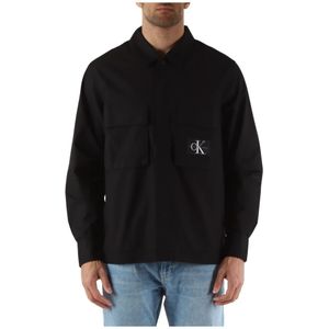 Calvin Klein Jeans, Overhemden, Heren, Zwart, S, Katoen, Relaxed Fit Katoenen Stretch Overhemd Jas