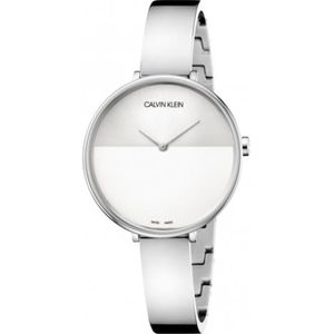 Calvin Klein, Accessoires, Dames, Grijs, ONE Size, Rise Quartz Horloge - Zilveren en Witte Wijzerplaat, Roestvrijstalen Kast en Armband
