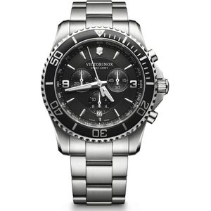 Victorinox, Stalen Quartz Horloge, Zwarte Kast, Zilveren Band Grijs, Heren, Maat:ONE Size