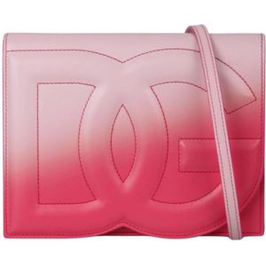 Dolce & Gabbana, Tassen, Dames, Roze, ONE Size, Leer, Logo-Ingedrukte Ombrè-Print Crossbody Tas