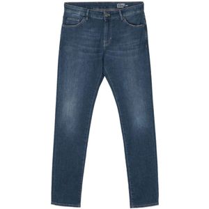 PT Torino, Blauwe Denim Jeans Slim Fit Blauw, Heren, Maat:W38
