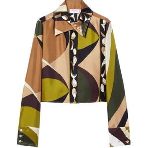 Emilio Pucci, Multicolor Abstract Patroon Zijden Overhemd Veelkleurig, Dames, Maat:S