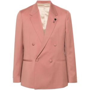Lardini, Jassen, Heren, Roze, XL, Wol, Dubbelrijige blazer in roze