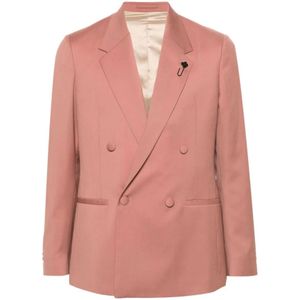 Lardini, Jassen, Heren, Roze, S, Wol, Dubbelrijige blazer in roze