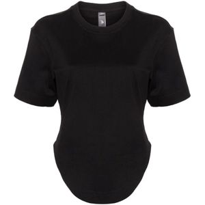 Adidas by Stella McCartney, Tops, Dames, Zwart, S, Katoen, Zwarte T-shirt van Biologisch Katoen met Logo Print