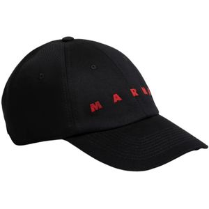 Marni, Accessoires, Heren, Zwart, S, Katoen, gabardine baseball cap met geborduurd logo