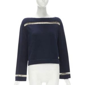 Chanel Vintage, Pre-owned, Dames, Blauw, S, Tweed, Pre-owned Cashmere tops