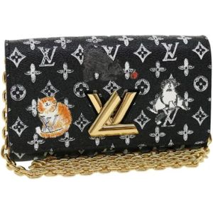 Louis Vuitton Vintage, Pre-owned, Dames, Zwart, ONE Size, Tweed, Tweedehands leren Louis Vuitton tassen