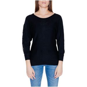 Guess, Truien, Dames, Zwart, M, Bat Sleeve Logo Top Herfst/Winter Collectie