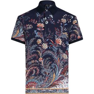 Etro, Tops, Heren, Blauw, L, Katoen, Decoratieve Bloemen Paisley Print T-shirts en Polos