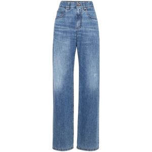 Brunello Cucinelli, Jeans, Dames, Blauw, XS, Katoen, Lichtblauwe Broek voor Vrouwen Ss 24