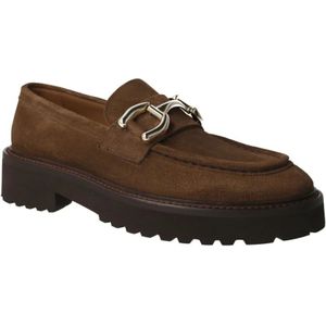 Calce, Schoenen, Dames, Bruin, 36 EU, Suède, Kameel Suède Dames Loafer met Gouden Detail