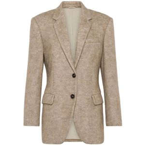 Brunello Cucinelli, Jassen, Dames, Bruin, S, Wol, Lichtbruine Wollen Jas