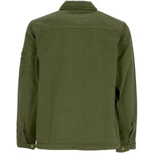 Alpha Industries, Jassen, Heren, Groen, S, Katoen, Twill Overshirt Jas Donker Olijf