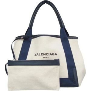Balenciaga Vintage, Pre-owned, Dames, Wit, ONE Size, Katoen, Tweedehands Canvas handtassen