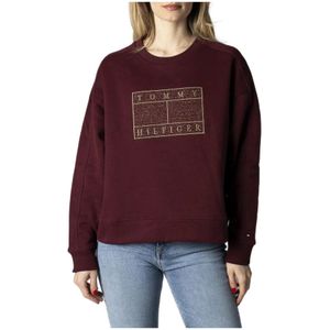 Tommy Jeans, Sweatshirts & Hoodies, Dames, Rood, S, Katoen, Bordeaux Print Sweatshirt