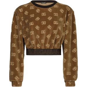 Dolce & Gabbana, Sweatshirts & Hoodies, Dames, Bruin, S, Katoen, Bruine Sweaters met Logo Tailleband