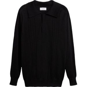 Lardini, Zwarte Lange Mouw Knoop Poloshirt Zwart, Heren, Maat:XL