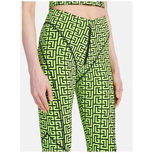 Balmain, Broeken, Dames, Groen, S, Katoen, Monogram Compressie Legging met Rits