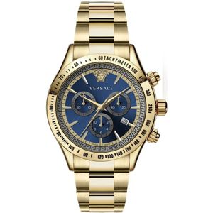 Versace, Accessoires, Heren, Veelkleurig, ONE Size, Klassiek Goud Chrono Blauw Wijzerplaat Horloge