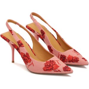 Kazar, Schoenen, Dames, Veelkleurig, 35 EU, Leer, Roze pumps versierd met geborduurde bloemen