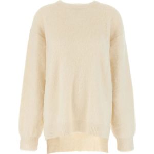 Jil Sander, Ronde hals Gebreide trui Beige, Dames, Maat:S