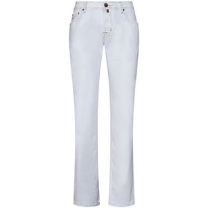 Jacob Cohën, Jeans, Heren, Wit, W31, Denim, Slim-Fit Witte Denim Jeans met Contrasterende Stiksels