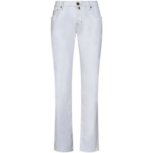 Jacob Cohën, Slim-Fit Witte Denim Jeans met Contrasterende Stiksels Wit, Heren, Maat:W32