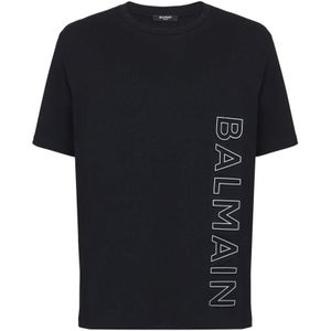 Balmain, Tops, Heren, Zwart, L, Katoen, Geëmbosseerd T-shirt
