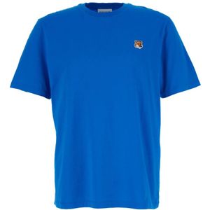 Maison Kitsuné, Tops, Heren, Blauw, S, Katoen, Blauwe Fox Head Patch T-shirt