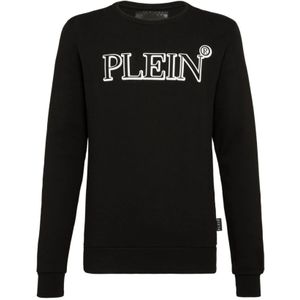 Philipp Plein, Sweatshirts & Hoodies, Dames, Zwart, M, Katoen, Katoenen Fleece Crewneck Sweatshirt