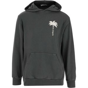 Palm Angels, Sweatshirts & Hoodies, Heren, Grijs, M, Katoen, Donkergrijze Katoenen Hoodie met Logo