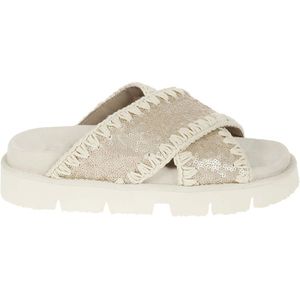 Mou, Bio Sandaal met Microsequins Beige, Dames, Maat:37 EU