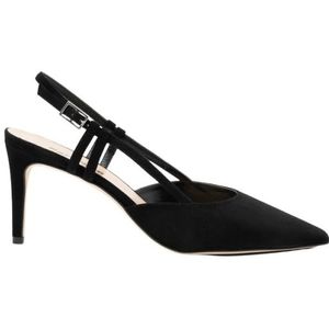 Parallele, Schoenen, Dames, Zwart, 36 EU, Suède, Zwarte Slingback in Suède met Zilveren Gesp