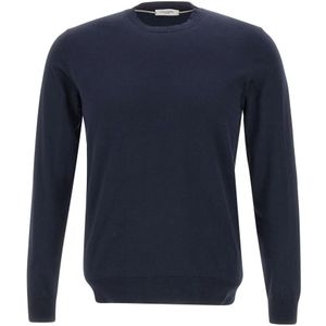 Paolo Pecora, Sweatshirts & Hoodies, Heren, Blauw, S, Katoen, Blauwe Katoenen Ronde Hals Sweater