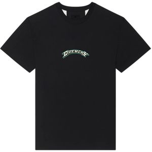 Givenchy, Zwarte Crew Neck T-shirts en Polos met Handtekeningprint Zwart, Heren, Maat:M