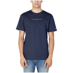 Tommy Jeans, Tops, Heren, Blauw, M, Katoen, Heren Klassiek T-Shirt met Kleine Tekst