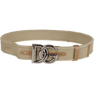 Dolce & Gabbana, Accessoires, Heren, Beige, 95 CM, Leer, Militair Groene Logo Riem voor Mannen