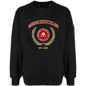Moose Knuckles, Sweatshirts & Hoodies, Heren, Zwart, S, Heren Zwart Goud Crewneck