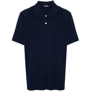 Jacquemus, Tops, Heren, Blauw, M, Blauw Polo Shirt Zilveren Knopen Korte Mouwen