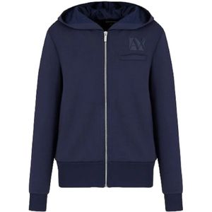 Armani Exchange, Sweatshirts & Hoodies, Dames, Blauw, L, Blauwe Hoodie Eenvoudig Ontwerp