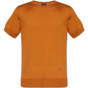 Dolce & Gabbana, Truien, Heren, Oranje, S, Gebreid T-shirt