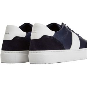 Tommy Hilfiger, Schoenen, Heren, Blauw, 43 EU, Leer, Premium Gestreepte Sneakers Marineblauw/Wit