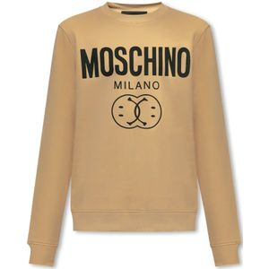 Moschino, Sweatshirts & Hoodies, Heren, Beige, M, Katoen, Sweatshirt met logo-opdruk