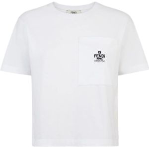 Fendi, Tops, Dames, Wit, S, Katoen, Witte T-shirt met geborduurd logo