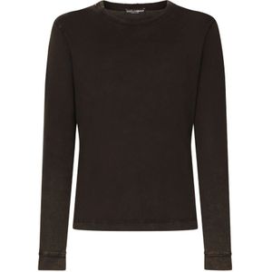 Dolce & Gabbana, Tops, Heren, Zwart, M, Katoen, Zwart Crew-neck Katoenen Sweatshirt