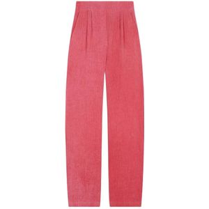 Cortana, Broeken, Dames, Roze, S, Linnen, Gestreepte linnen broek met hoge taille